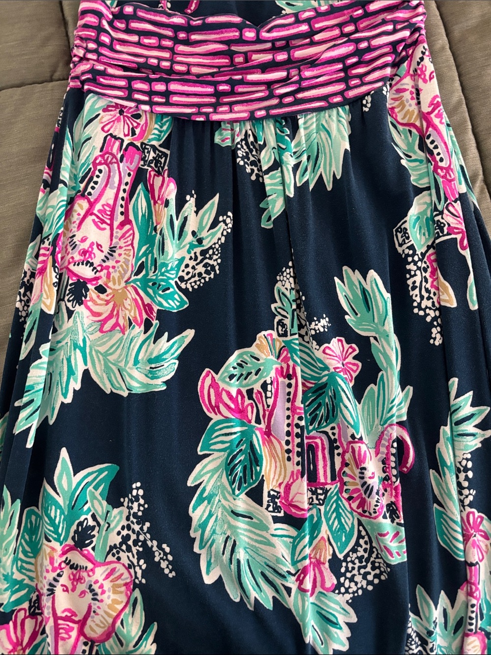 Lilly Pulitzer Navy Maxi Dress with Pink and Teal Floral Print - Picture 3 of 3